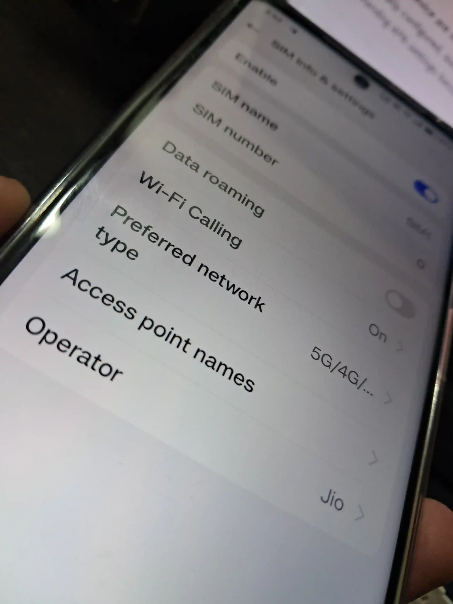 image of the phone tilted with access point names menu showing prominently