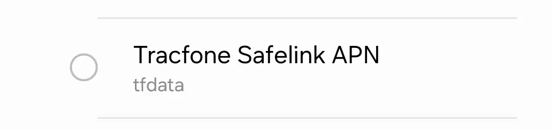 cropped screenshot of a named or configured apn for the safelink tracfone