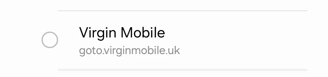 screenshot of cropped virgin mobile named apn with the added apn value