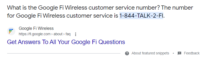 googlefi wireless customer service number highlighted