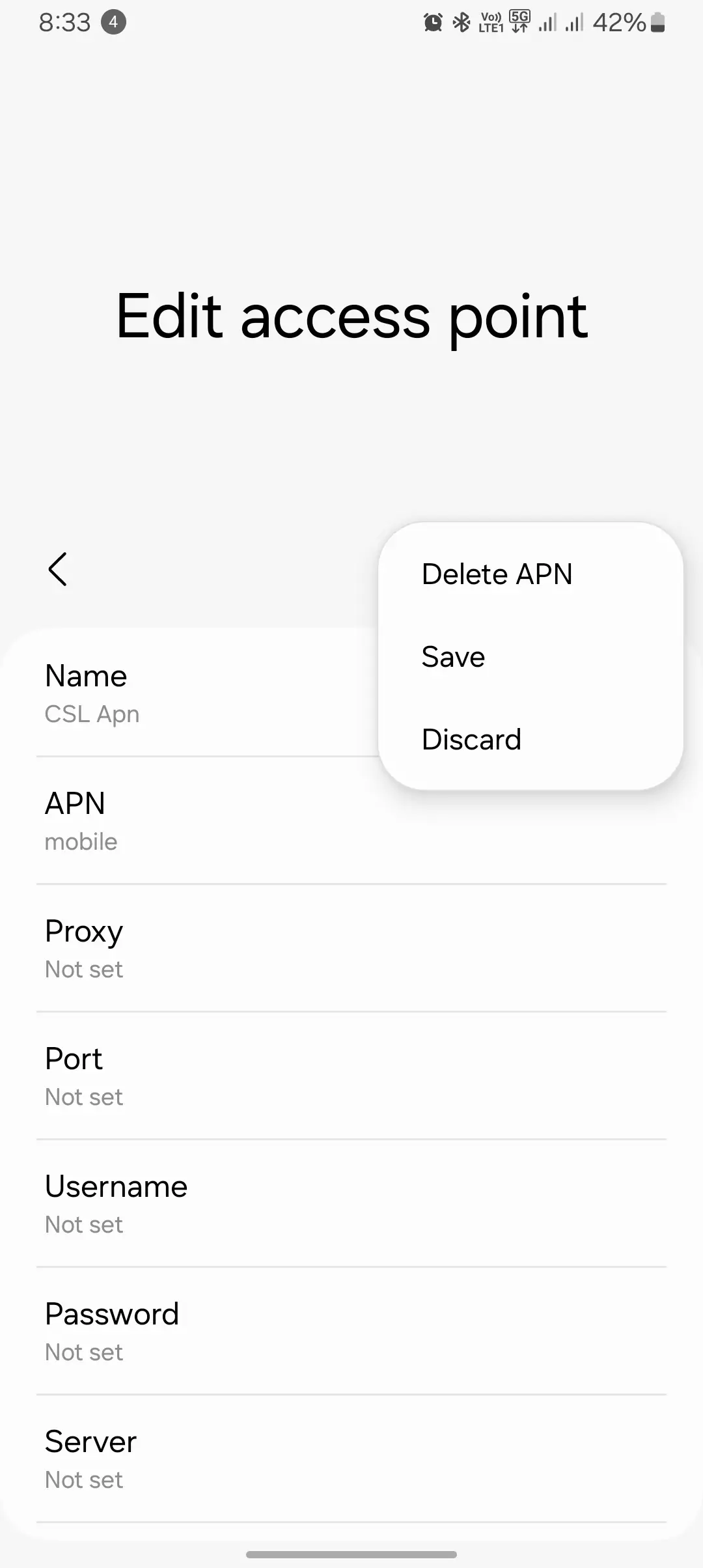 screenshot of edit and saving the access point name for csl and delete too