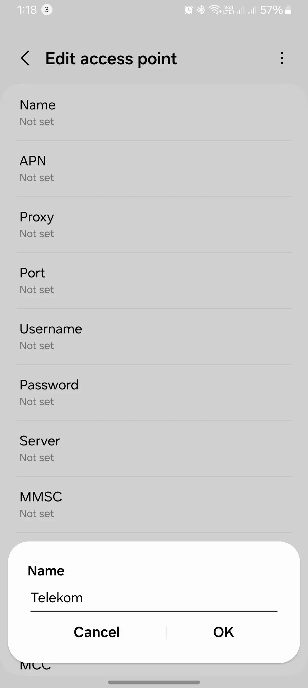 screenshot of naming the apn for telkomsel