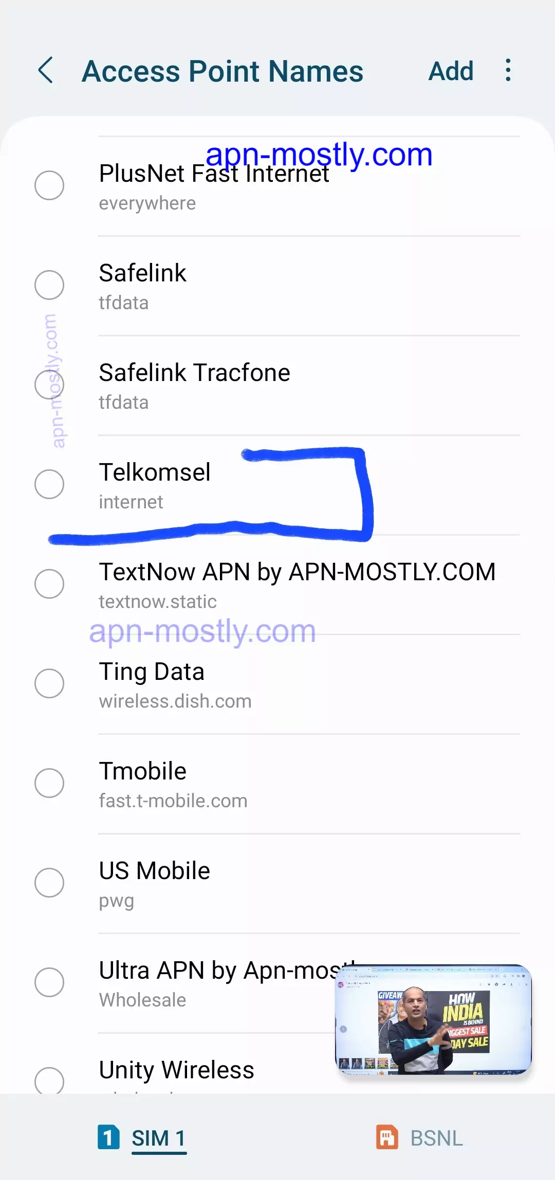 screenshot of saved a new telkosmel apn internet config