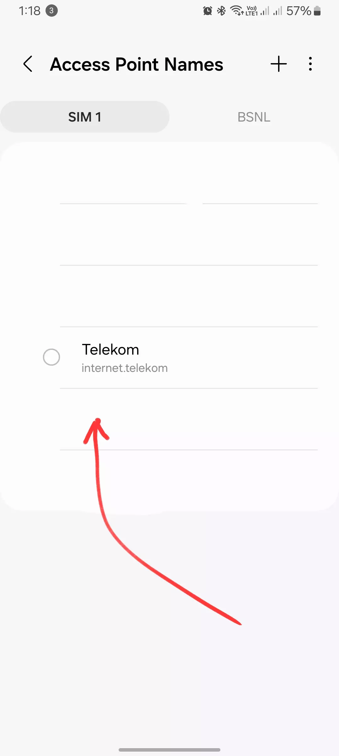 screenshot telkomsel from the android menu with arrow marker
