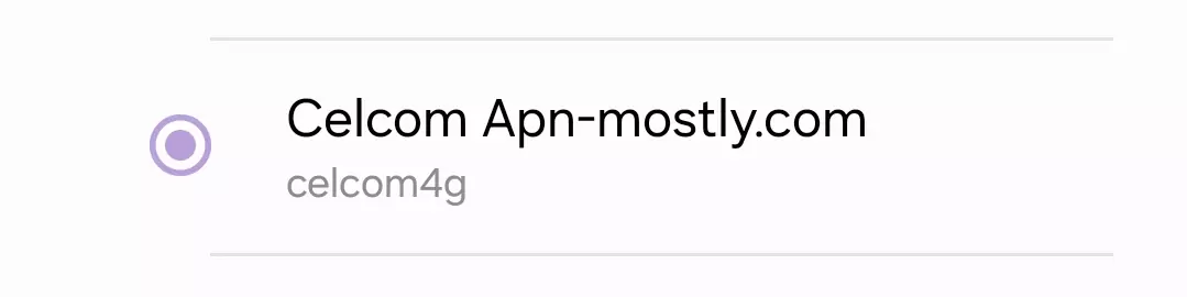 cropped screenshot of celcom apn