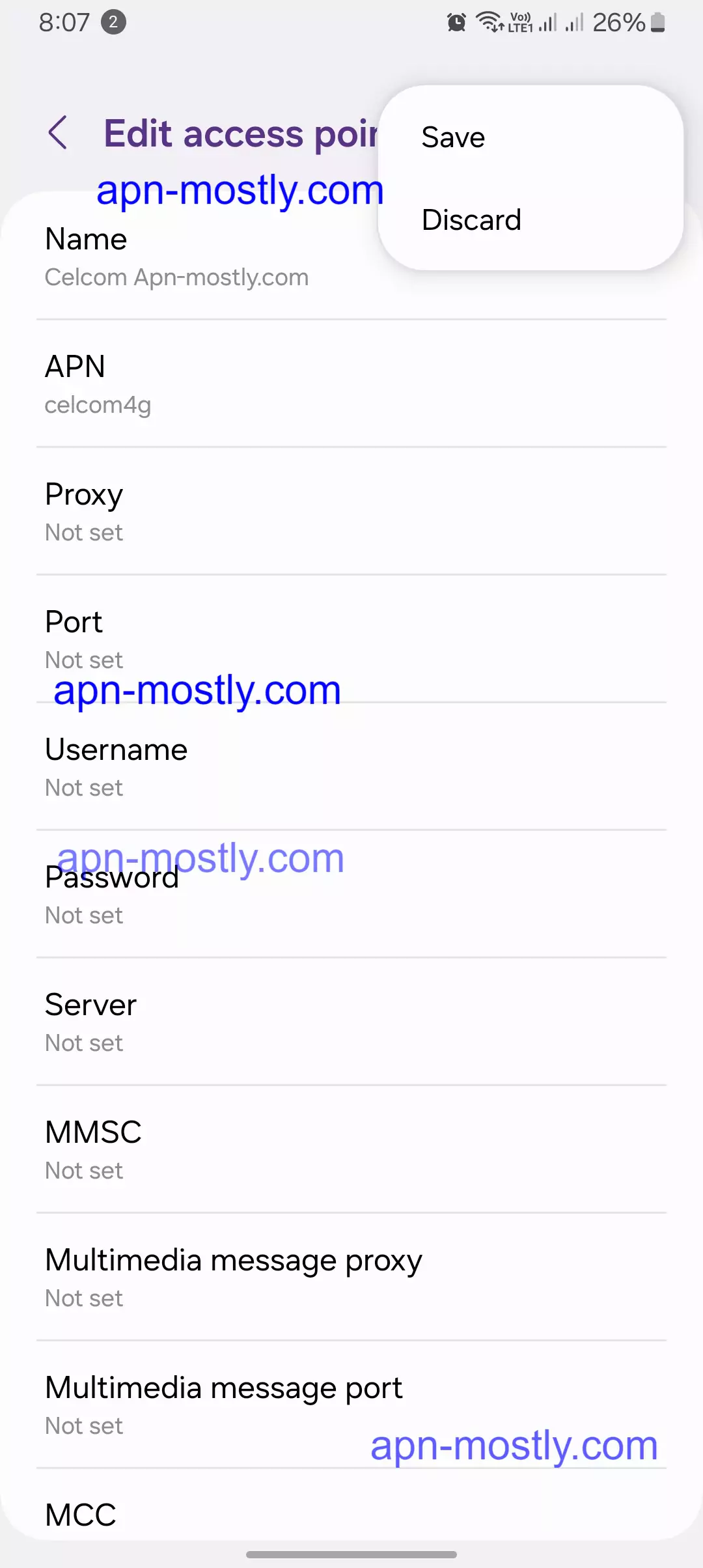 edit access point of celcom apn