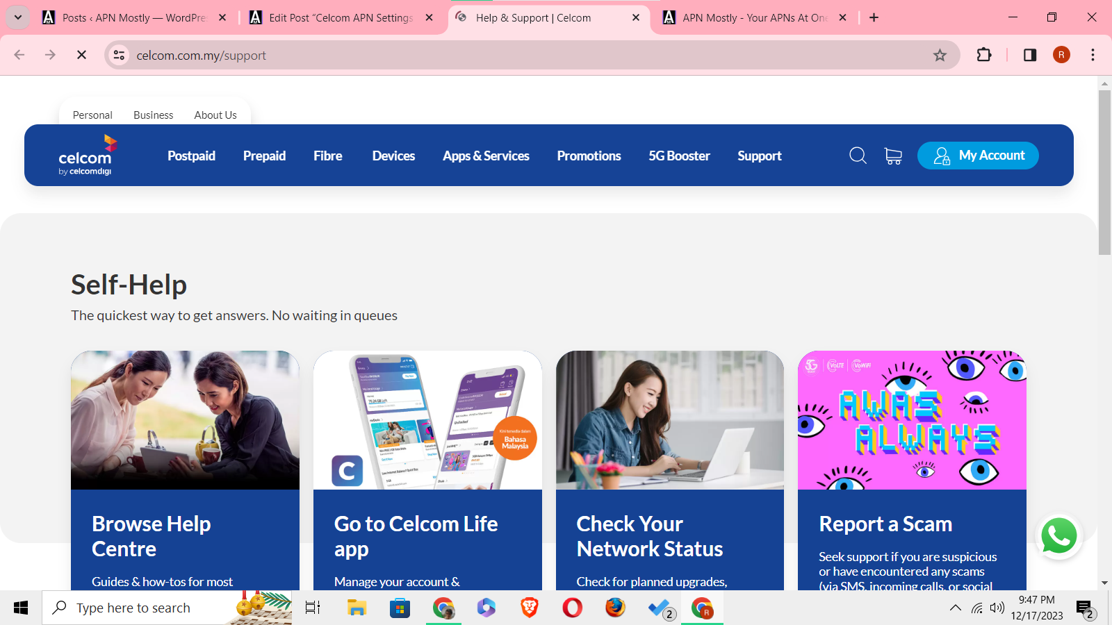 screenshot of celcom apn contact us page with website opened on he chrome