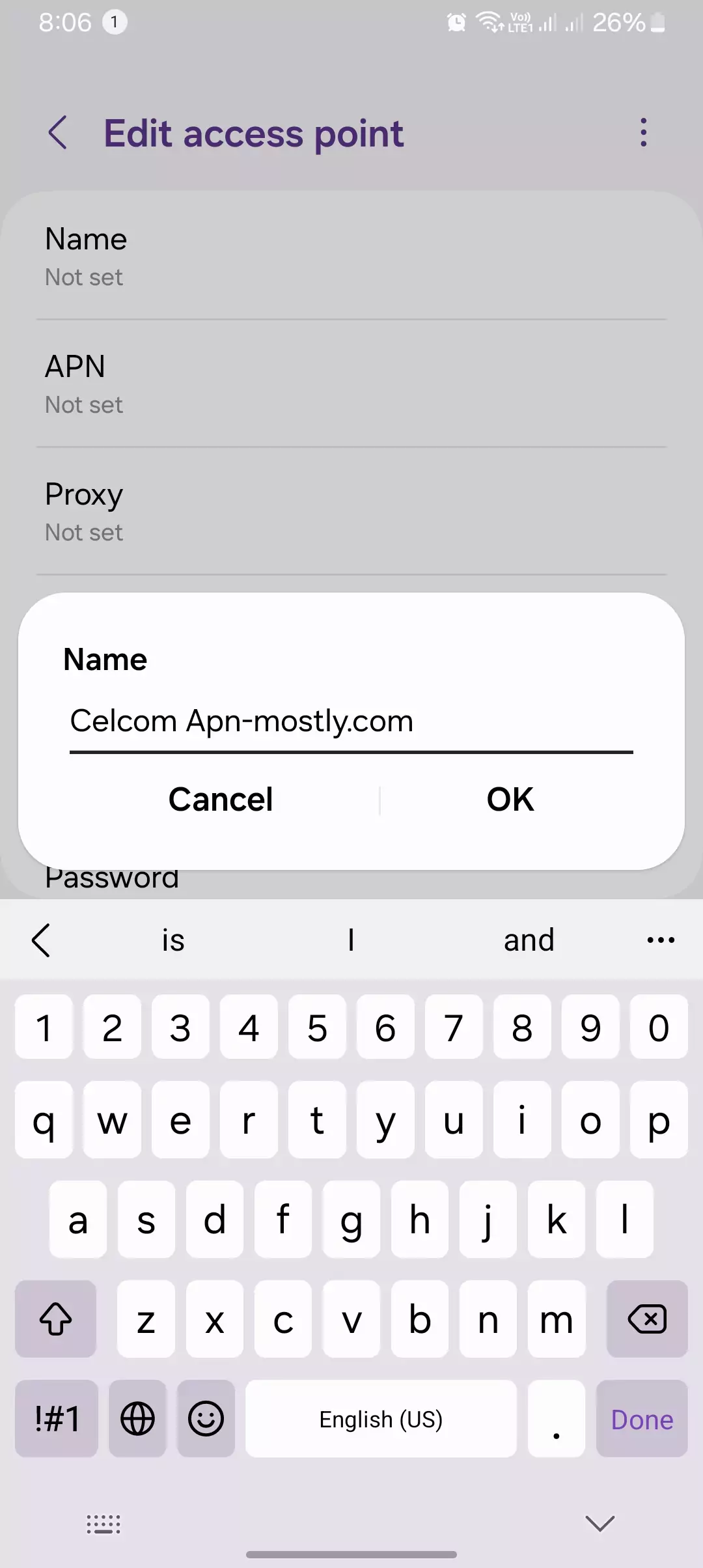 naming celcom configuration