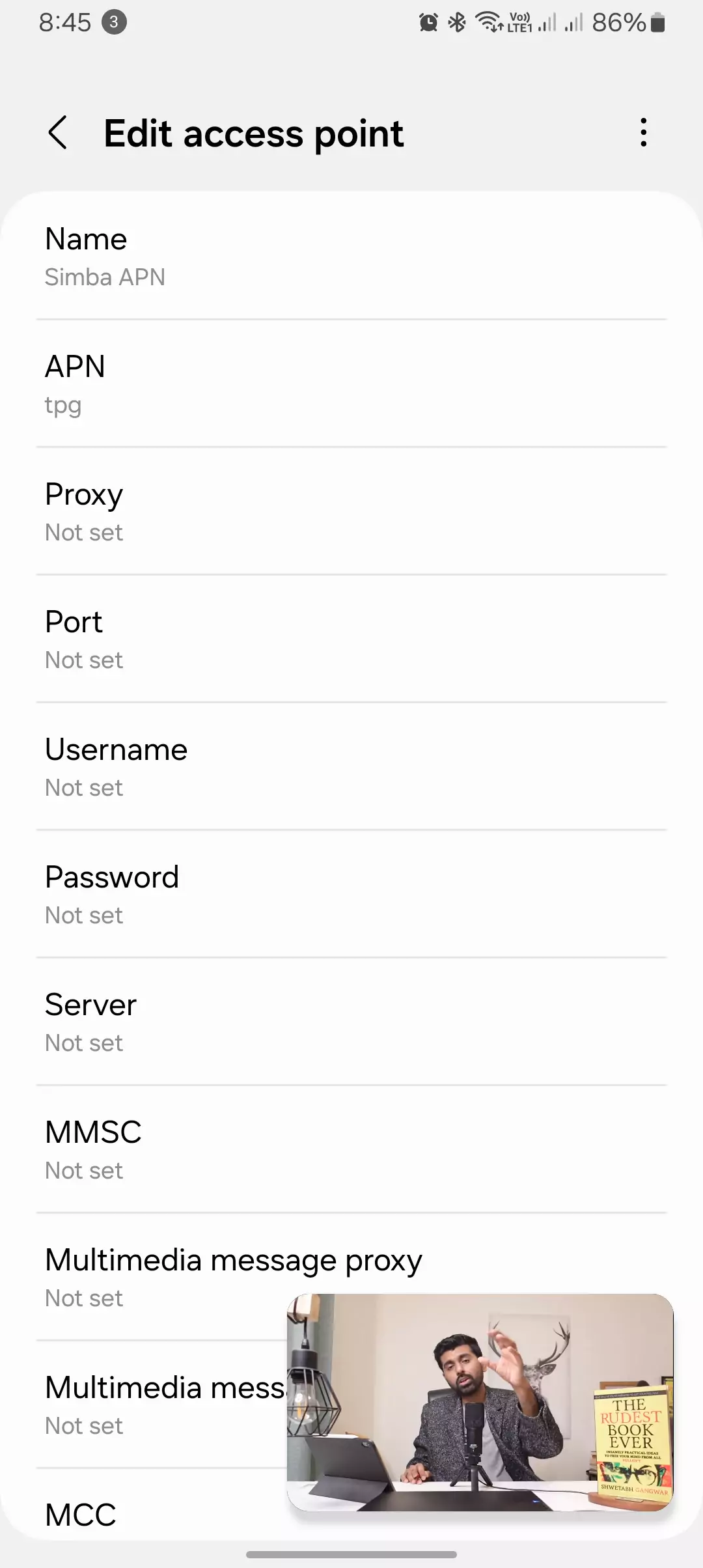 screenshot of the edit access point for simba pan