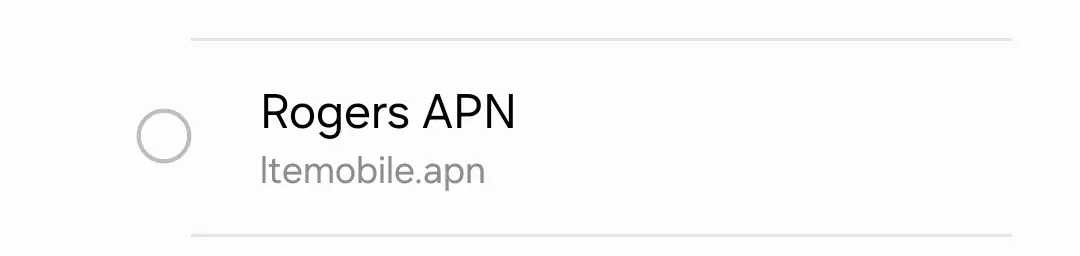 cropped screenshot of rogers apn from settings