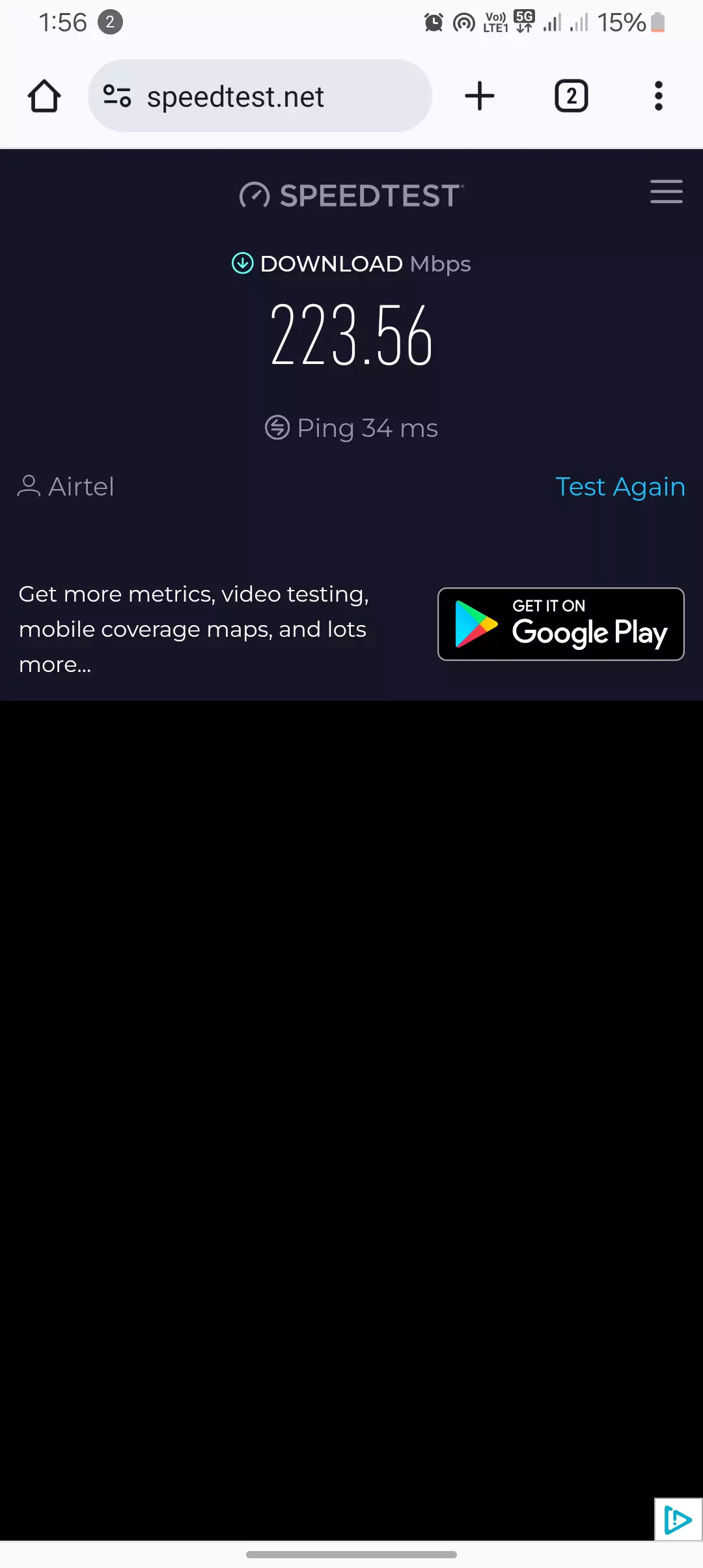 screenshot of increased internet speed by using additional hipri apn type