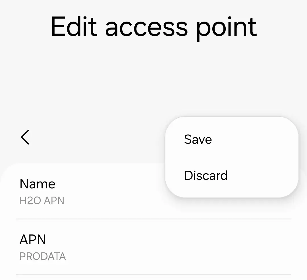 cropped screenshot of edit access point with save and discard for the h2o
