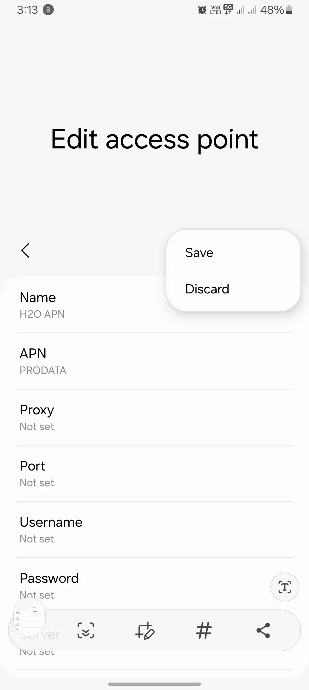 screenshot of edit access point with save and discard for the h2o