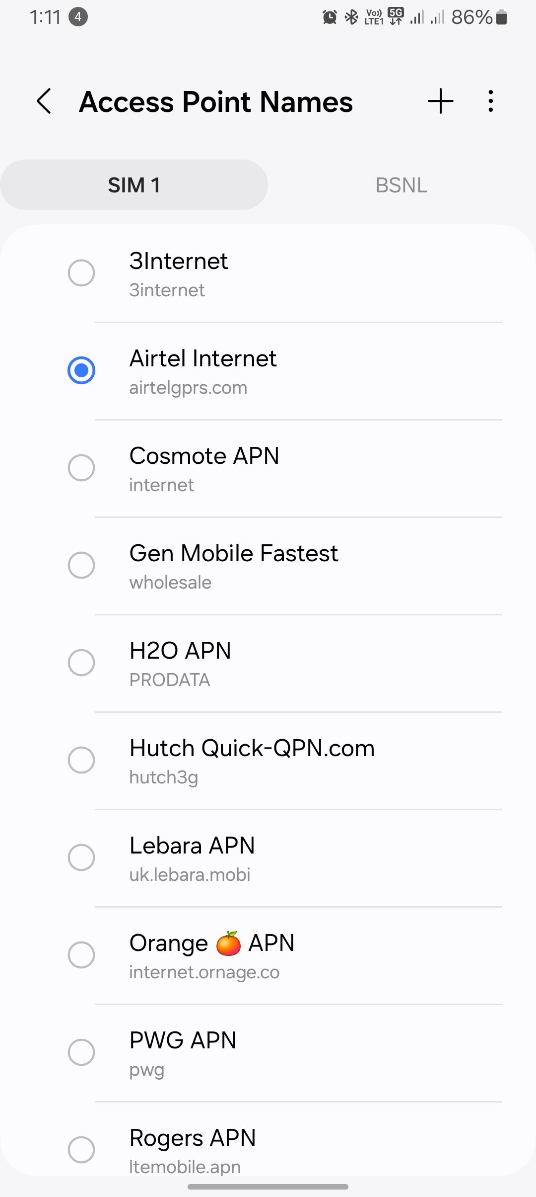 screenshot of applying apn one of airtel on airtel 5g