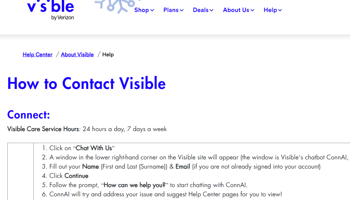 screenshot of how to contact visible for apn