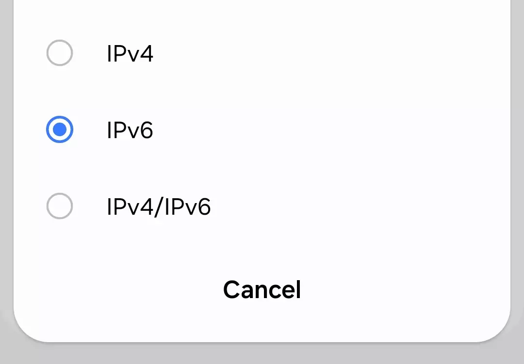 screenshot of the ipv6 selected from the selected options