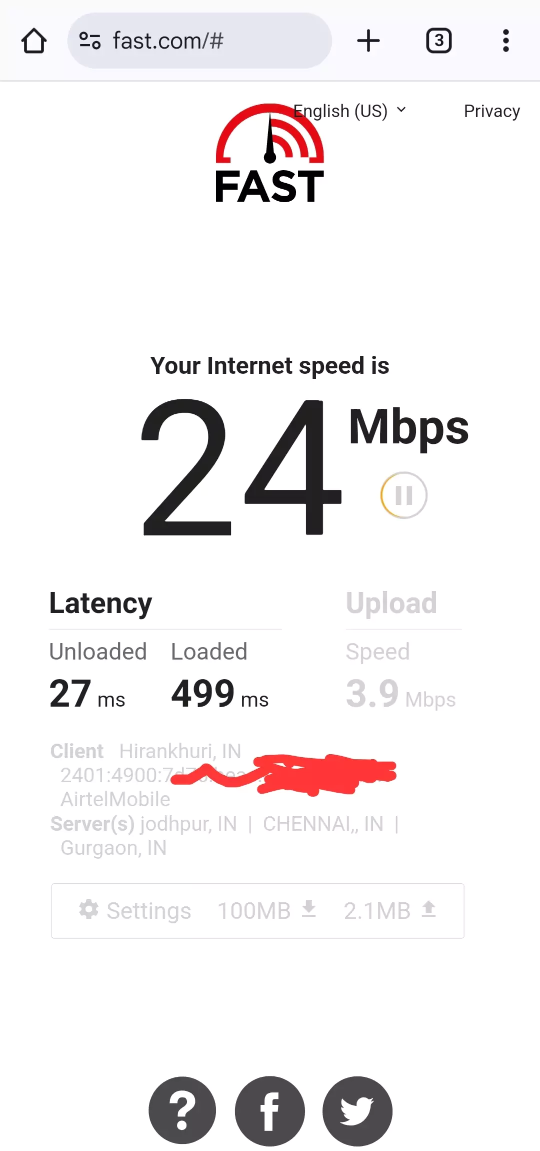 screenshot of the speed test done by the fast website after switching to the ipv6