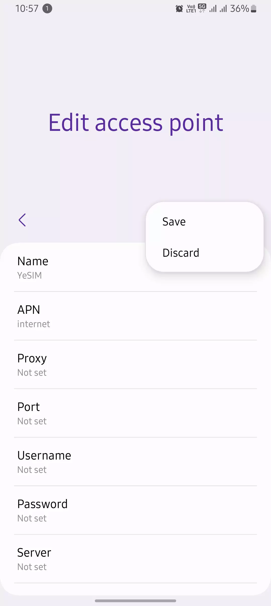 edit access point name and discard