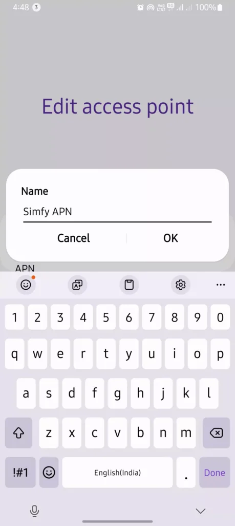 screenshot of naming the Simify APN