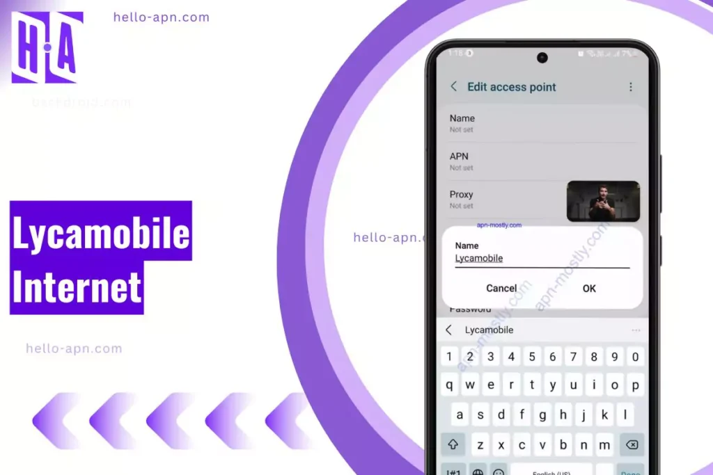 screenshot of lycamobile apn with same overlay text